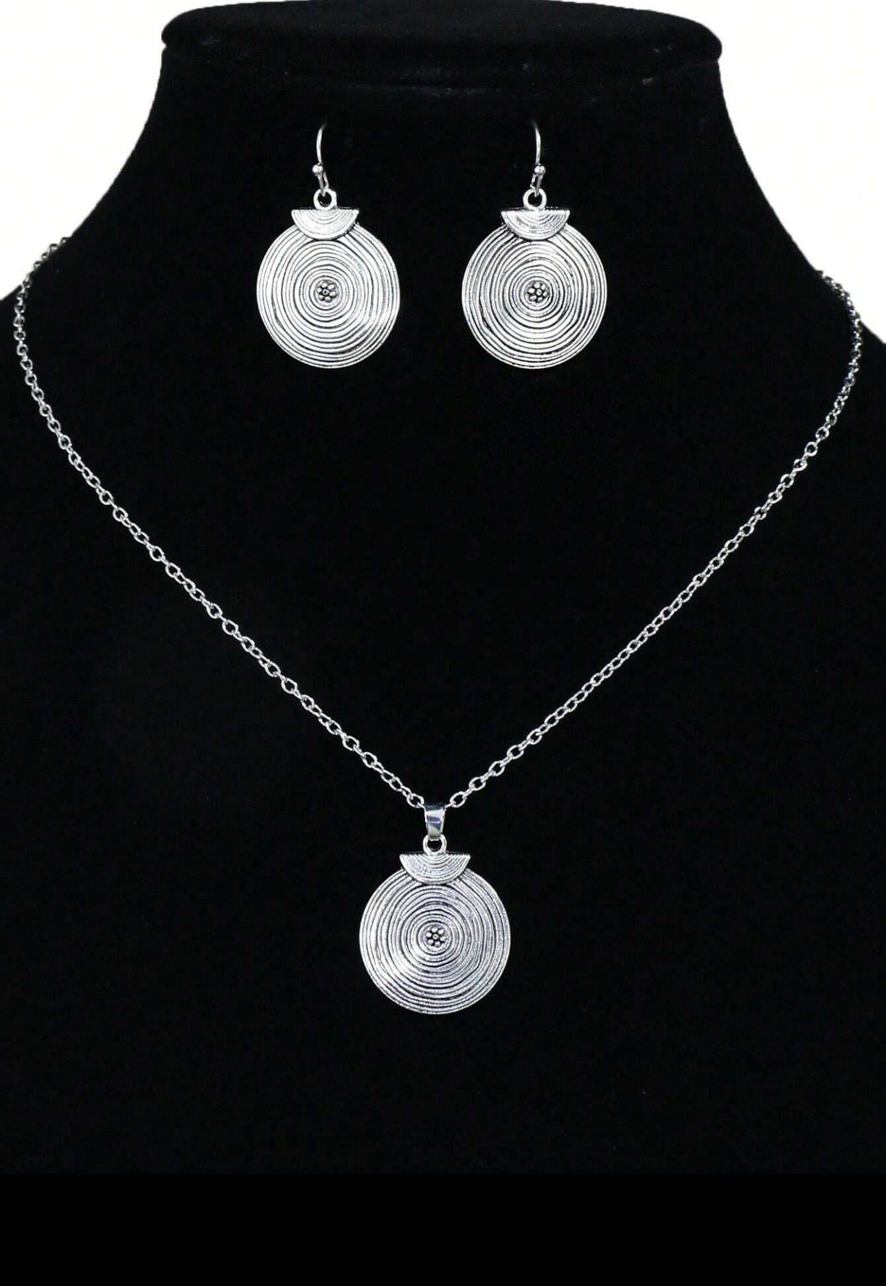 3pcs Vintage Silver-toned Geometric Jewelry Set  Earrings & Necklace Boho Style